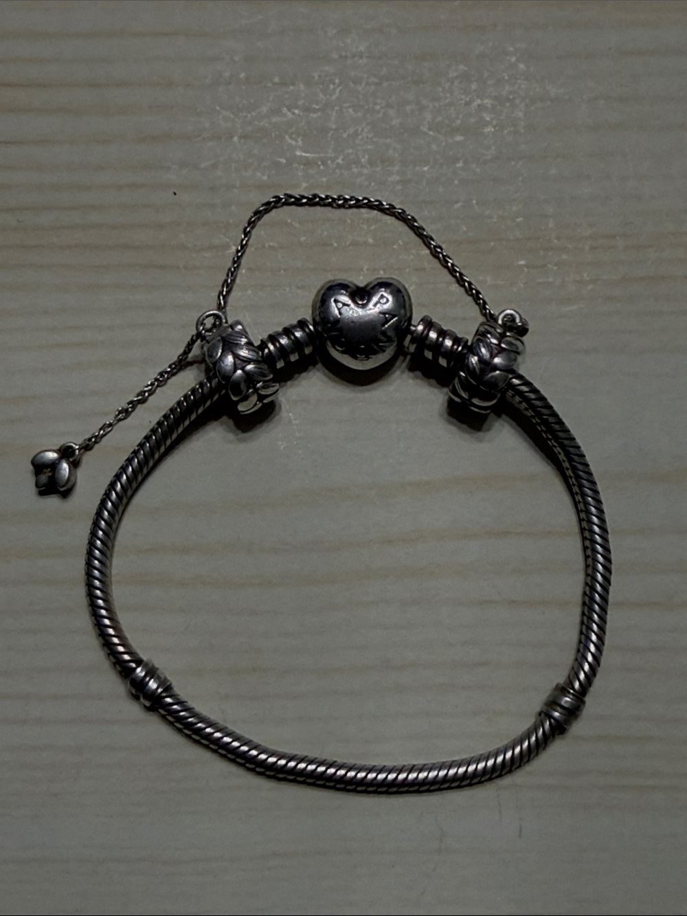 Pandora Sterling Silver Heart Charm Bracelet with Safety Chain Chain - Picture 2 of 5